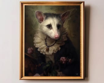 Vintage Possum Portrait, Opossum Portrait ,Possum Lover Gifts, Animal Decoration, Unique Wall Art, Victorian Lady Opossum Art Print