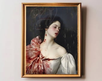 Victorian Vampire Art Print, Bloodstained Devotion, Dark Academia Halloween Decor