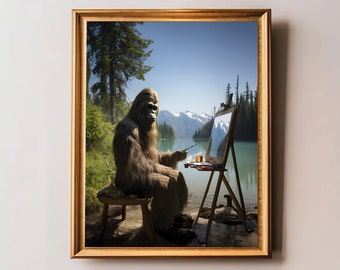 Bigfoot Painting Print, Decorative Art, Art Poster Print, Big Foot Art, Dark Academia, Mysterious Photo,