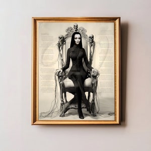 Morticia The Queen of Goths, Halloween Poster Fall Decor, Art Poster Print, Monster Art, Halloween Decor, Dark Academia, Halloween Art