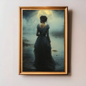 Shadows in the Moonlight, Dark Academia Print, Witchy Decor, Moody Victorian Wall Art, Woman Portrait, Dark Art Vintage Print,