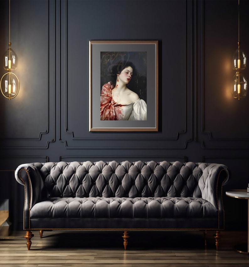Victorian Vampire Art Print, Bloodstained Devotion, Dark Academia Halloween Decor 22x28 inches