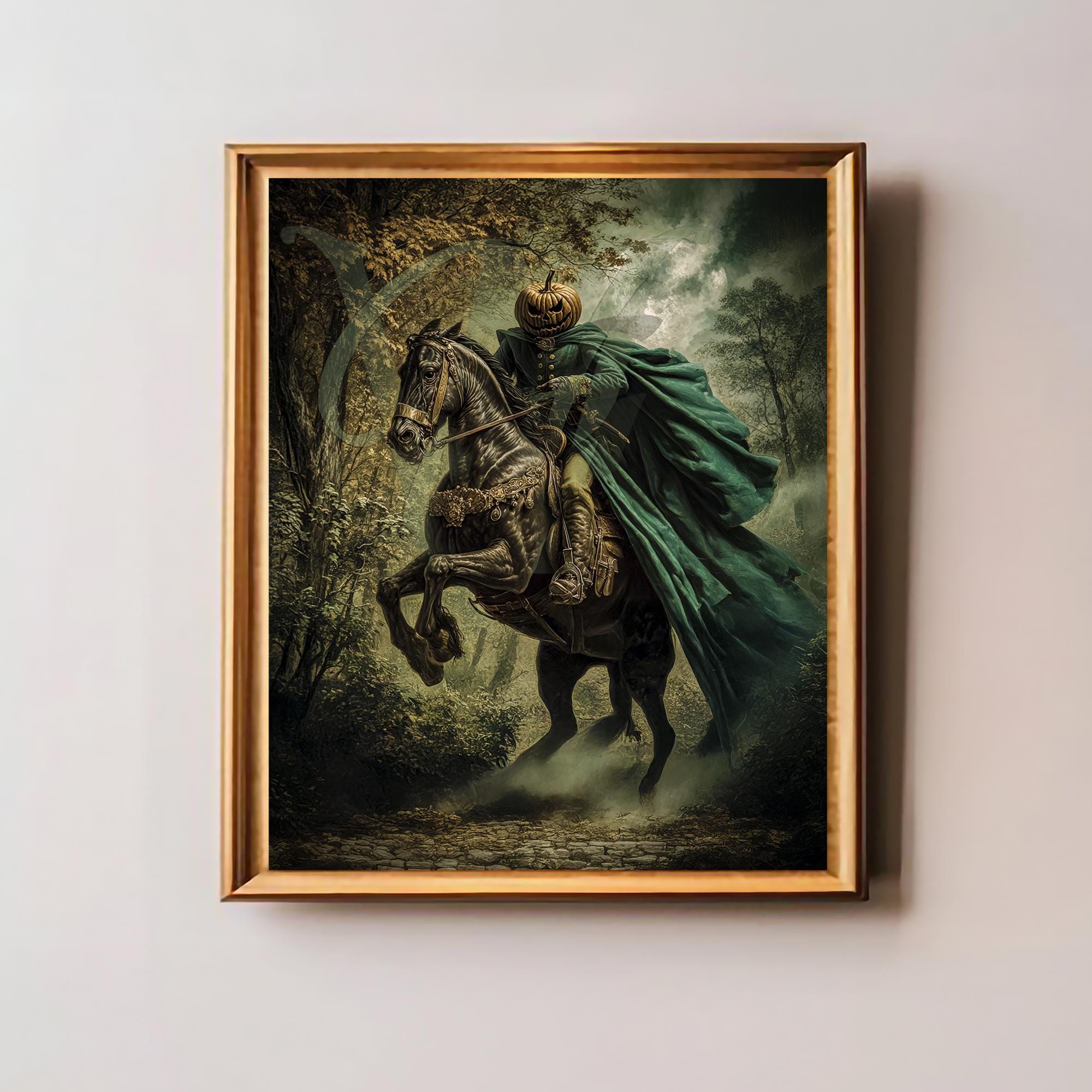 Headless Horseman Halloween Art Print, Gothic Pumpkin Rider Wall Decor ...