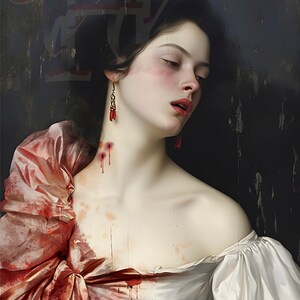 Victorian Vampire Art Print, Bloodstained Devotion, Dark Academia Halloween Decor 30x40 inches
