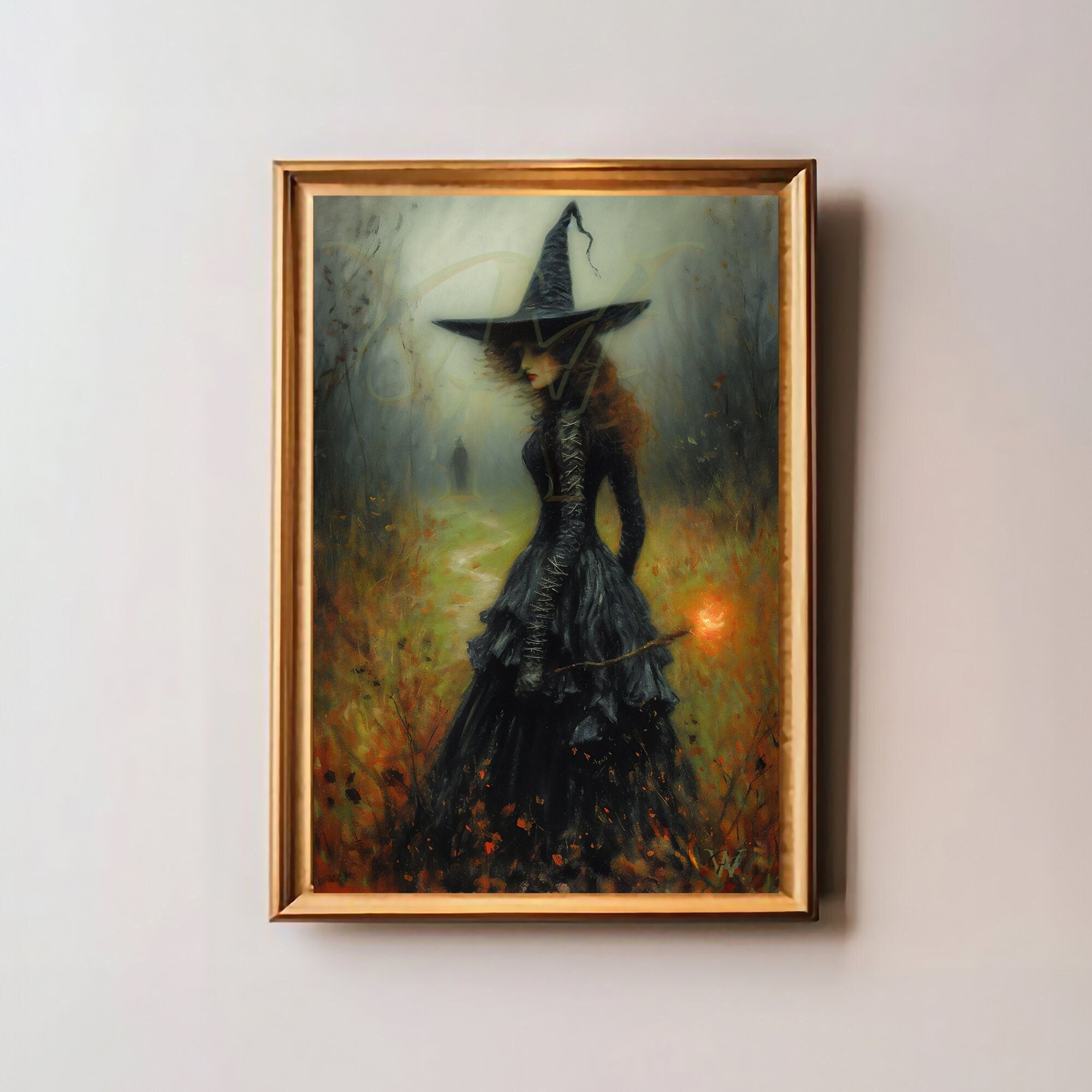 The Sable Sorceress, Twilight Dark Forest, Vintage Gothic Wall Art