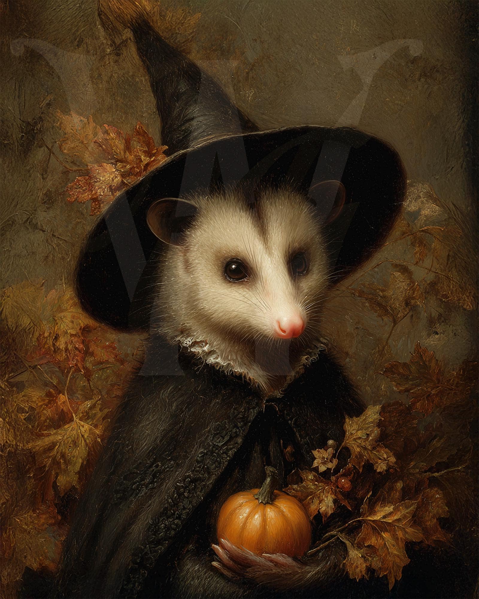 ほうじつ作 / POISON 21 アクリル画　SM号 22.7x15.8cm The Harvest Witch – Victorian Opossum Portrait, Halloweenwitch