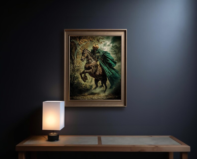 Headless Horseman Halloween Art Print, Gothic Pumpkin Rider Wall Decor ...
