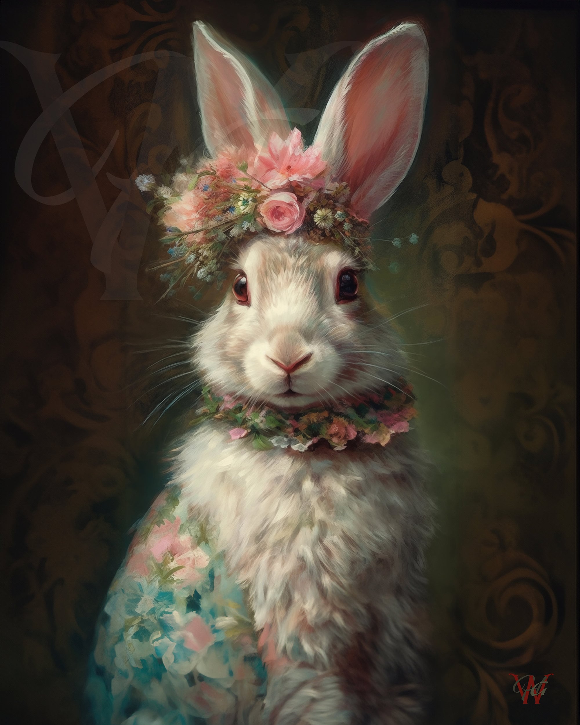 Miz Bunny Rabbit Victorian Portrait - Vintage Style Cottagecore