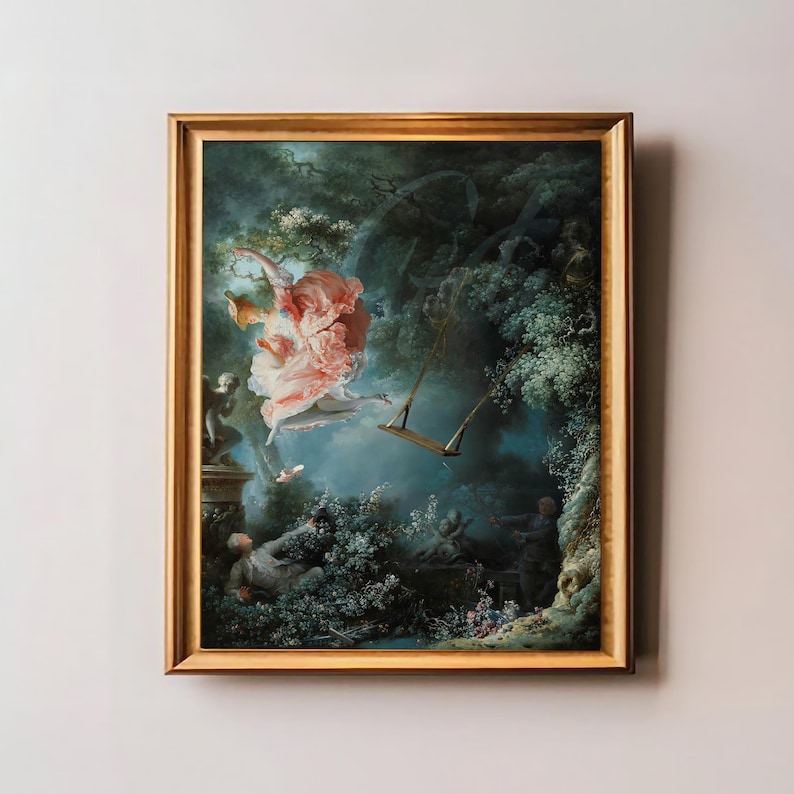 The Swing Altered Art Print, Funny Rococo Painting, Vintage Baroque Style image 1