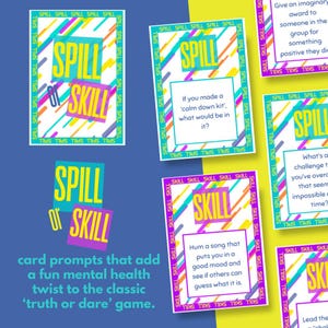 Déversement ou habileté – Jeu de cartes de style Action ou vérité thérapeutique pour les groupes sur la santé mentale, activité brise-glace thérapeutique, habiletés d'adaptation