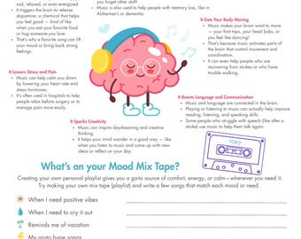 Mood Mix Tape Worksheet | Printable Mental Health PDF | Music & Emotions Activity for Therapy, Counseling, or Journaling