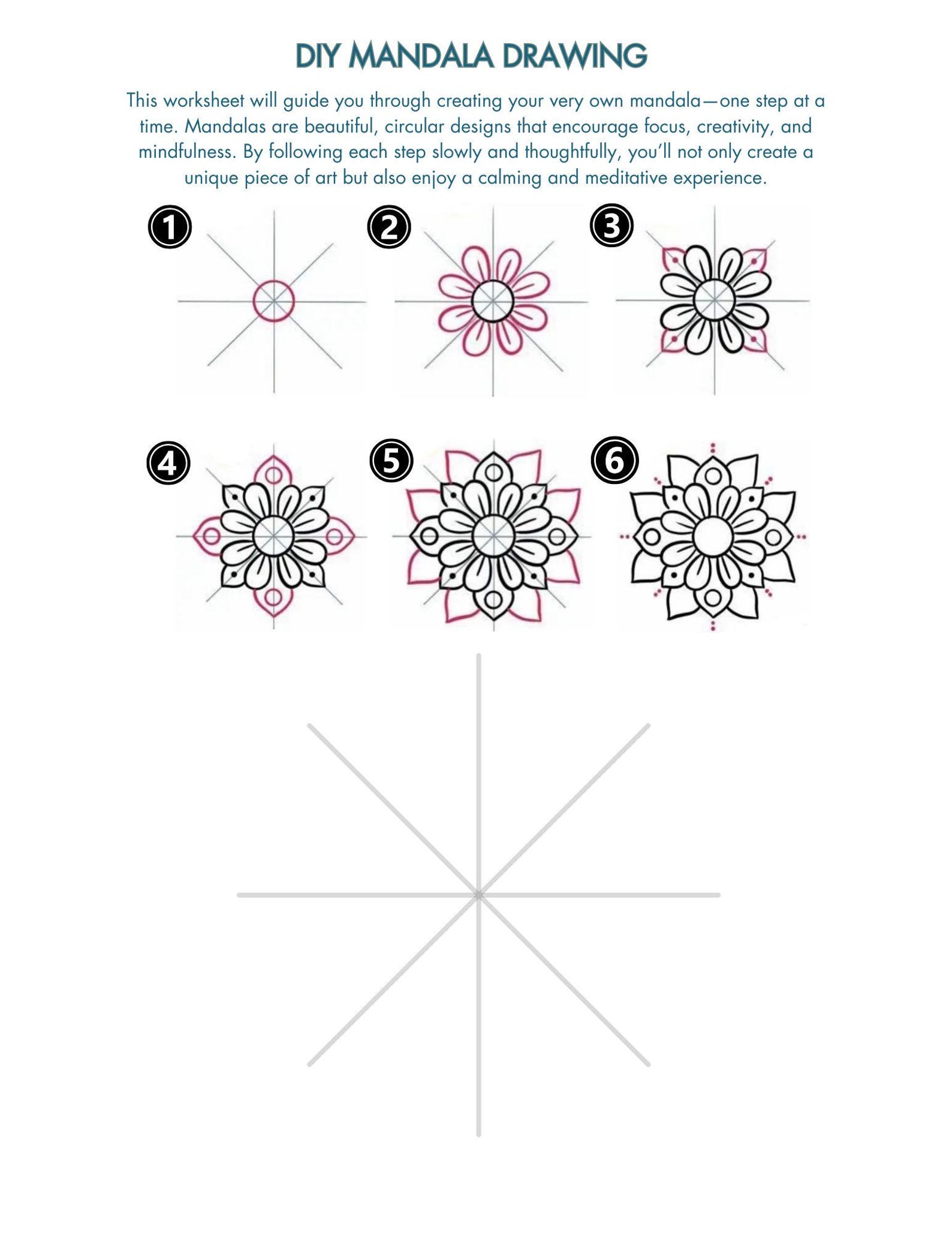 Step-by-step Mandala Drawing Guide | Mental Health Printable ...
