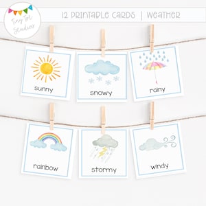 12 Wetterkarten | Lernkarten | Vorschule | Kindergarten | Montessori | Druckbar | Sofort Download