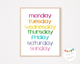 Educational Poster | Days of the Week | Educational Wall Art | Classroom Art | Kids Wall Art | Printable | Instant Download