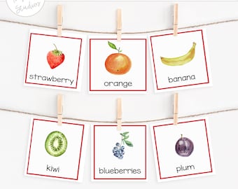 24 Fruit Flash Cards | Educational Flash Cards | Pre-School | Kindergarten | Montessori | Printable | Instant Download