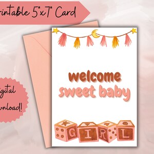 Cartão de boas-vindas para bebê menina, cartão digital, cartão para impressão, para download, parabéns pelo bebê, cartão de felicitações, menina, é uma menina, chá de bebê