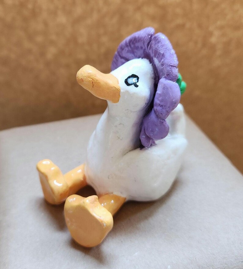 Friendly Duck With Flower Mini Figure -- Handpainted Air Dry Clay ...