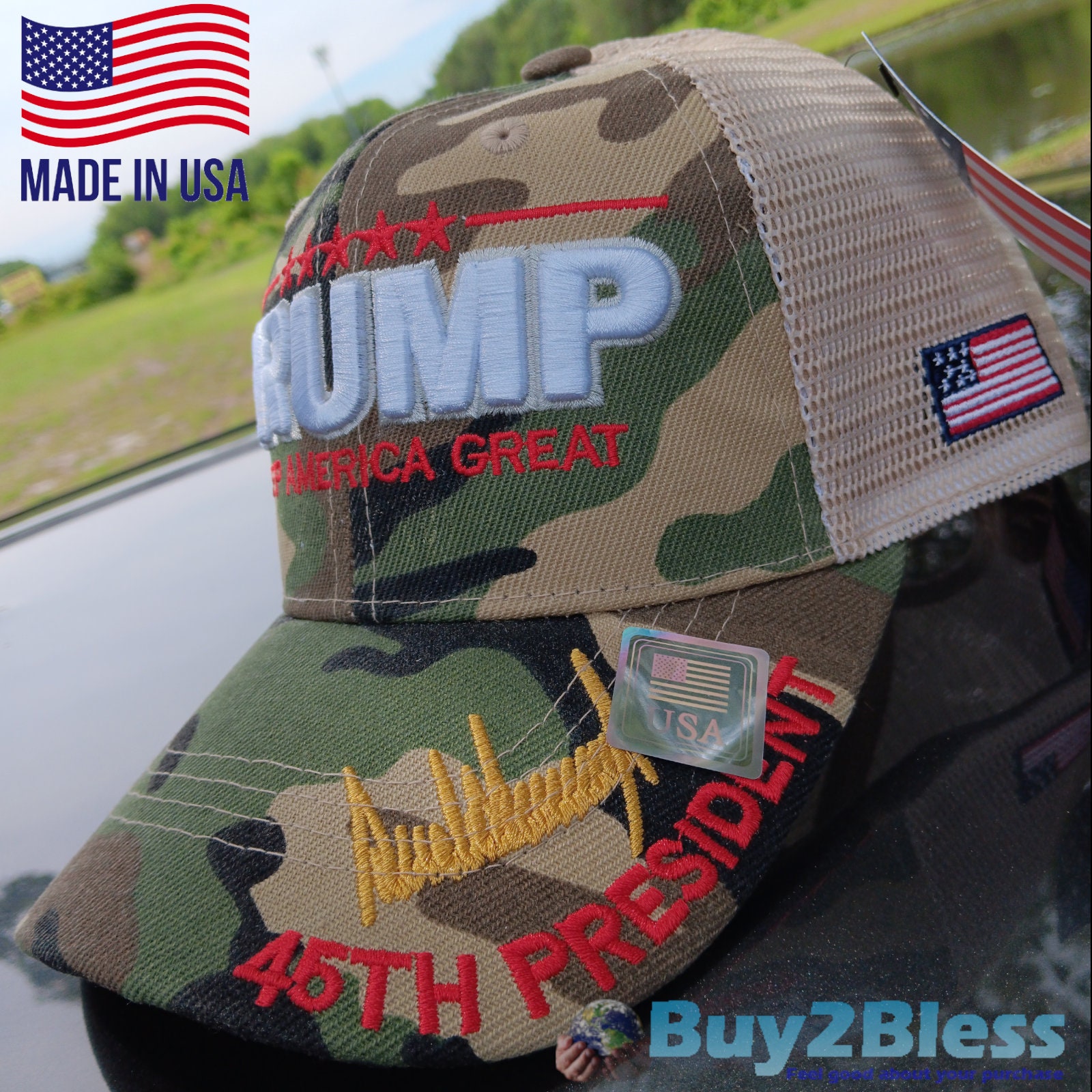 Trump CAMO Hat Cap 2024 Tan Beige Mesh Adjustable Velcro Back Etsy