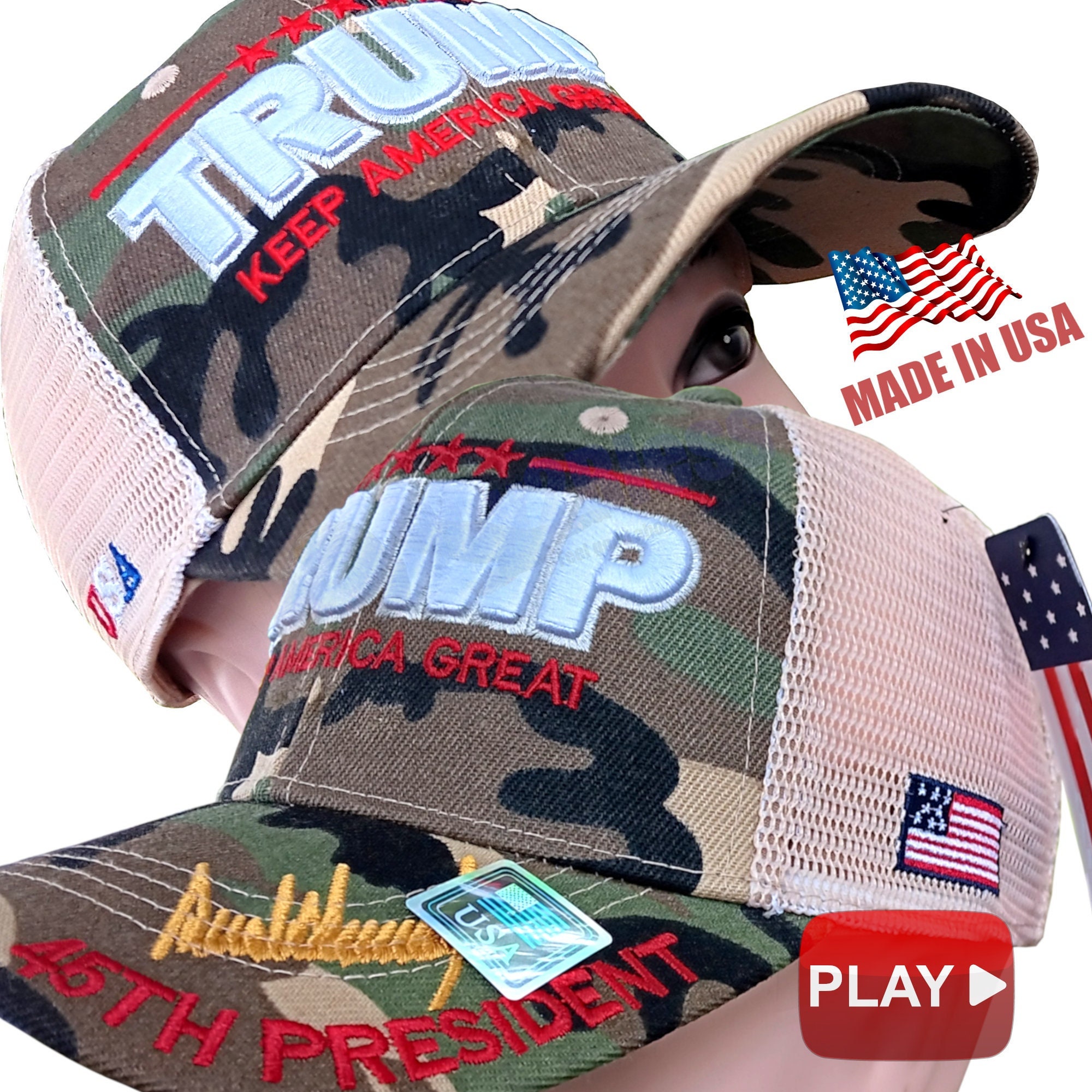 Trump CAMO Hat Cap 2024 Tan Beige Mesh Adjustable Velcro Back Etsy
