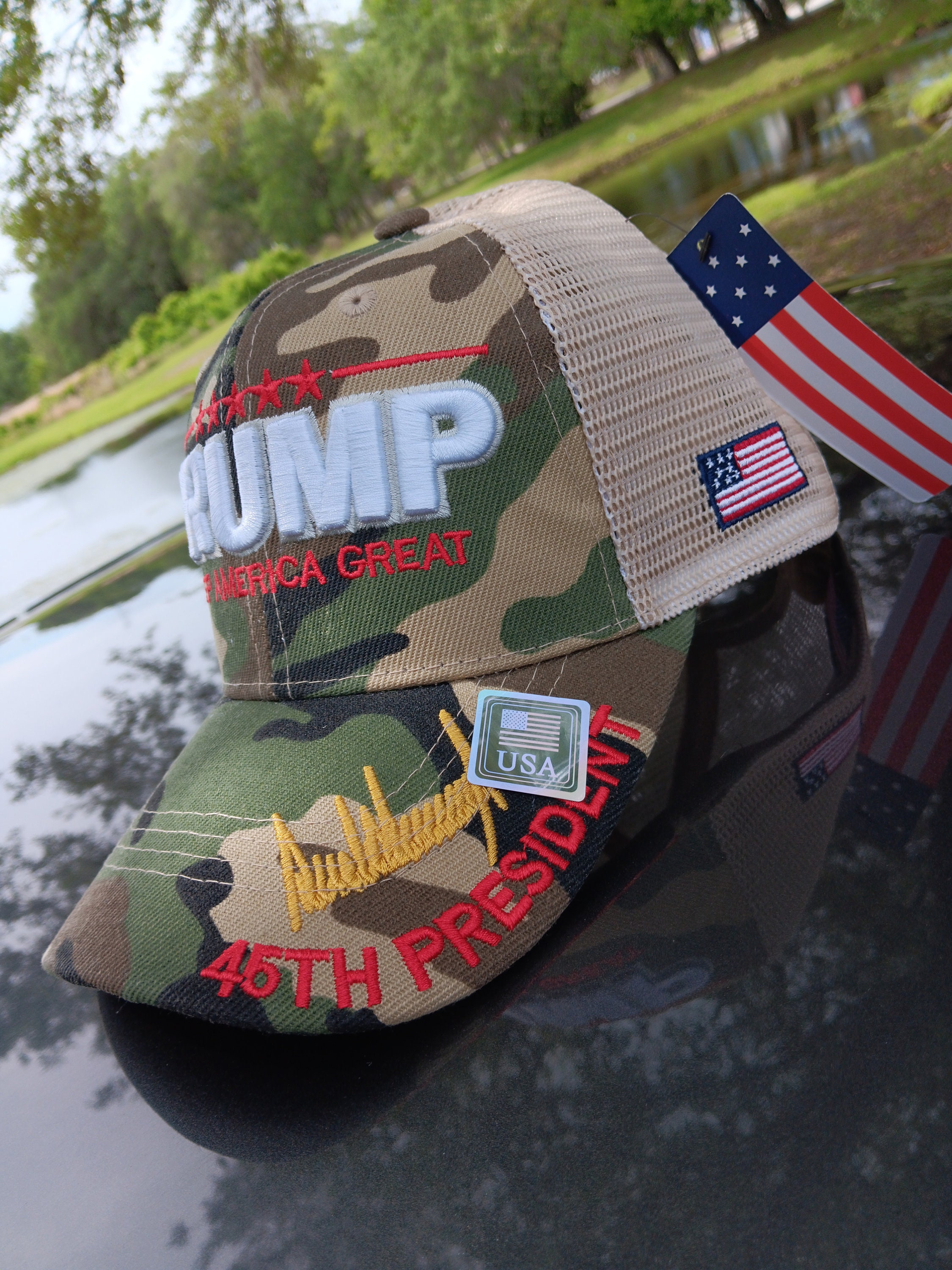 Trump CAMO Hat Cap 2024 Tan Beige Mesh Adjustable Velcro Back Etsy
