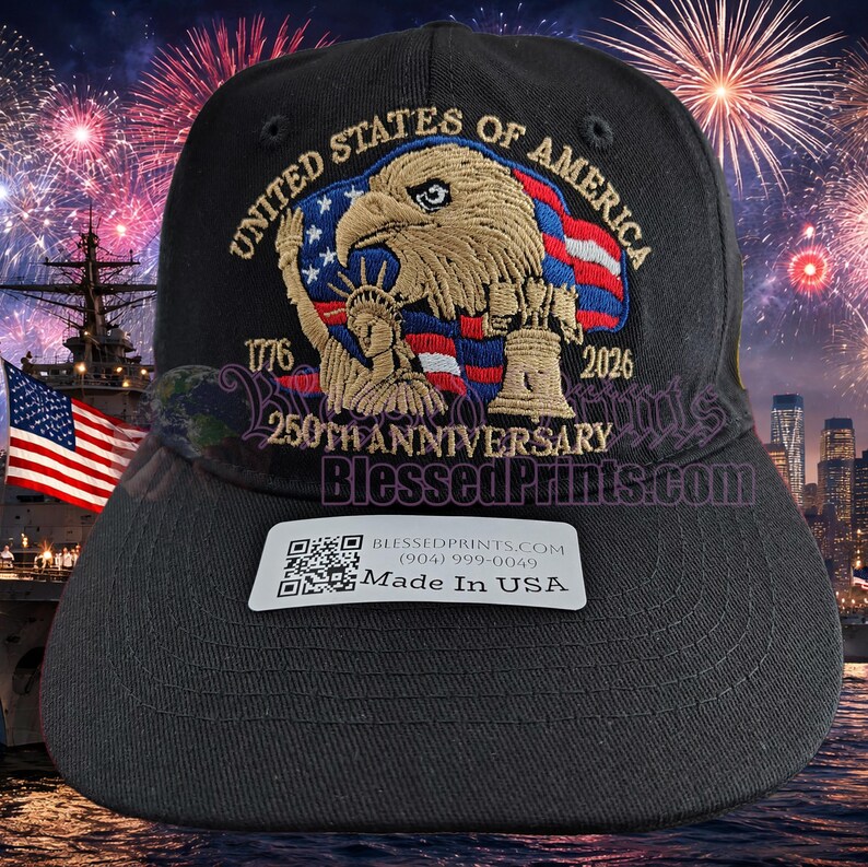 100% Embroidered USA 250th Anniversary Hat Cap Cotton Eagle 1776 2026 ...
