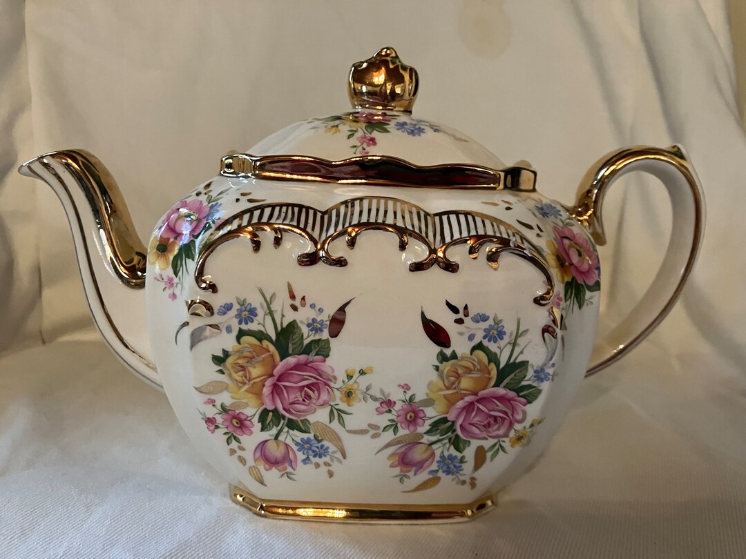Sadler Cube Teapot Sadler Floral English Tea Pot Heavy Gilt Etsy