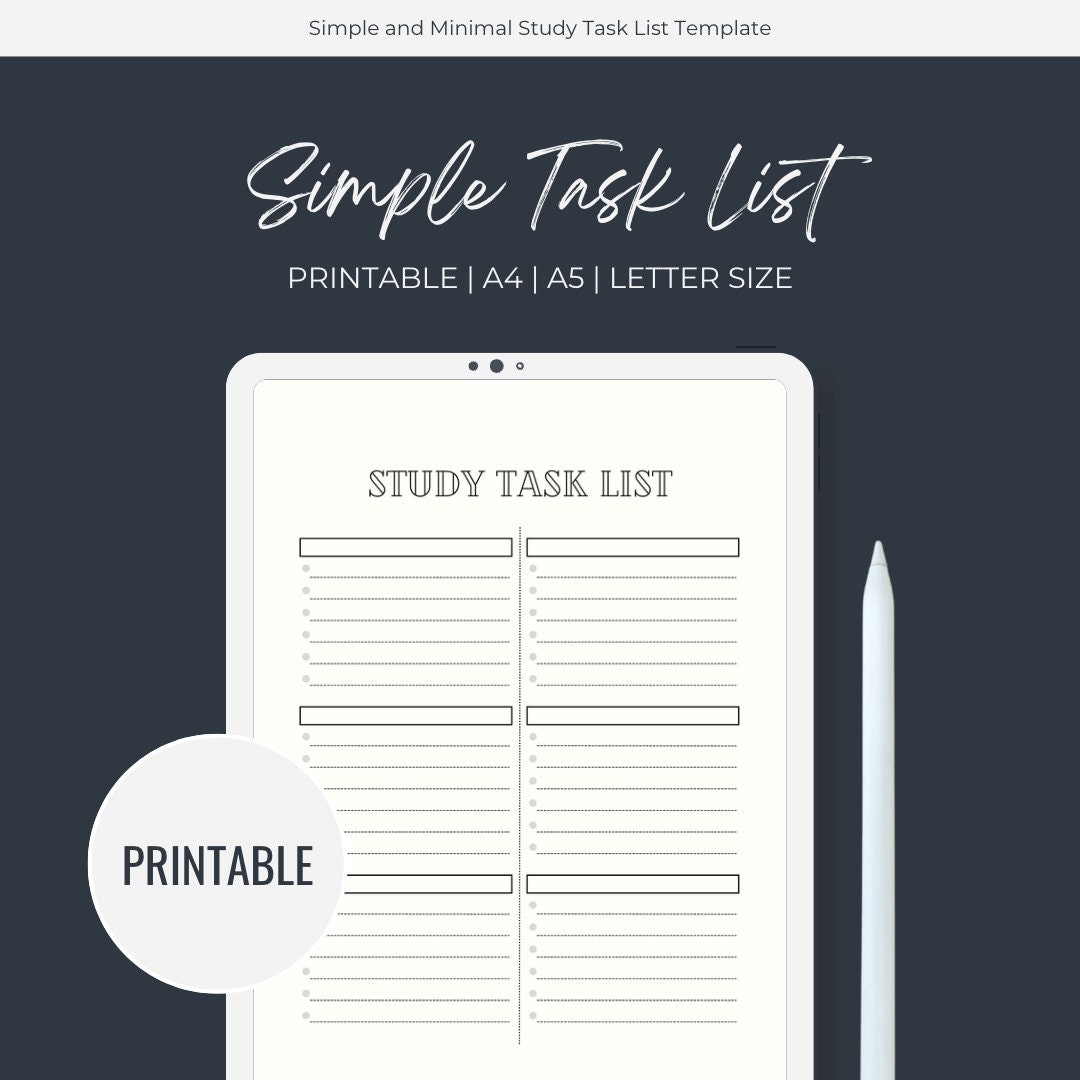 Study Task List, Task List, to Do Task List, Daily Planner to Do List