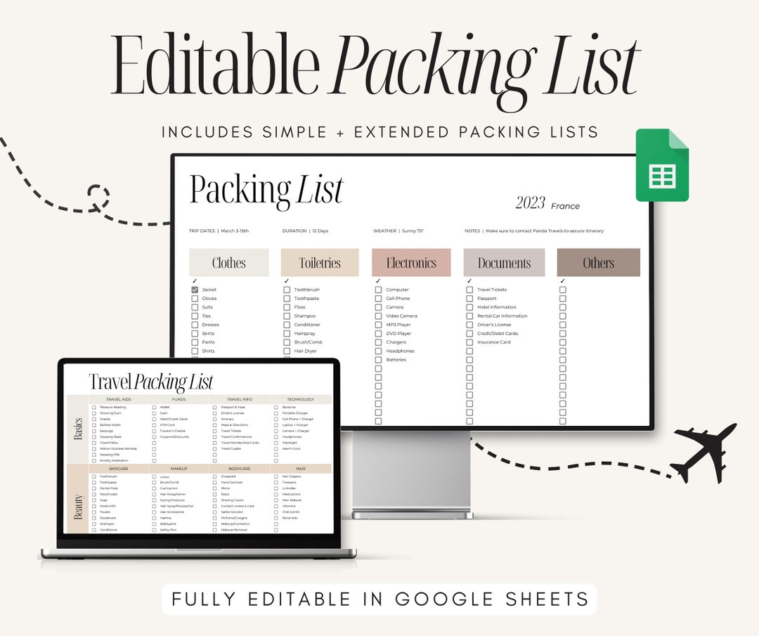 Packing List Template EDITABLE Packing Checklist for Google Etsy Packing List Template EDITABLE Packing Checklist for Google Etsy