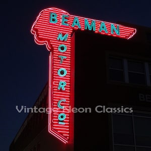Beamon Motors in Nashville | Neon sign Photo Print | Car Dealer | Unframed | Color Print | Bar Restaurant Decor | Vintage Automotive signage