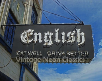 Engels | Chicago | Chicago-fotografie | Bar-neon | Lasalle St foto's | Chicago Bar-foto's | Vintage neonreclame | ingelijste print | Oud Engels
