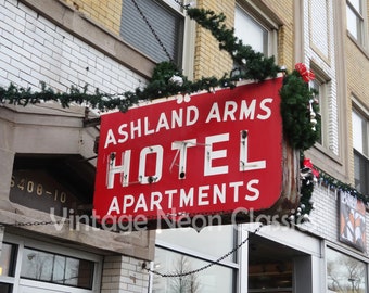 Ashland Arms Hotel | Chicago-fotografie | Kerstfotografie | Ashland Avenue | Kerstafdrukken | Straatfotografie | Vintage hotels
