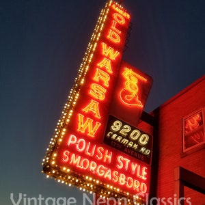 Smorgasbord in stile polacco della vecchia Varsavia di Sawa / Broadview, Il / Insegna al neon con sirena / Fotografia di Chicago / Insegna al neon del ristorante / Periferia occidentale