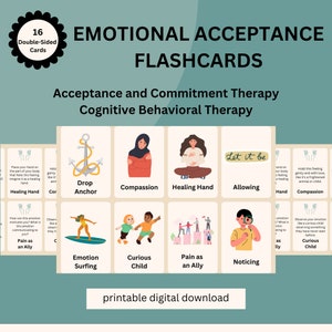 Emotionale Akzeptanz Strategiekarten ( 16 ): Akzeptanz und Commitment Therapie AKT CBT Mindfulness Werkzeuge, Karteikarten, printable Download
