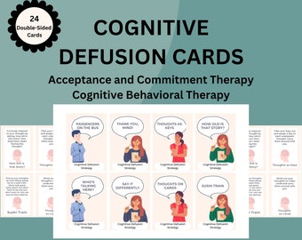 Cognitive Defusion Strategy Cards (24): Acceptance and Commitment Therapy ACT CBT Mindfulness Tools, Flashcards, Printable, Instant Download