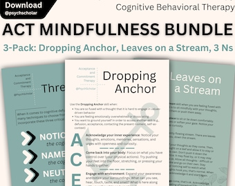 AKT Mindfulness Worksheet Bundle: Akzeptanz und Commitment Therapie Ankerblätter auf einen Bach werfen Poster für AKT, CBT Therapeuten