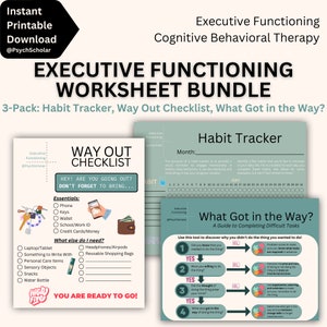 Executive Functioning Worksheet Bundle: ADHD, Autism, EF, Habit Tracker, Productivity, Goals, Planning, Time Management, Therapy