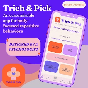 Aplicación personalizable para el tratamiento de trastornos repetitivos centrados en el cuerpo (BFRB) / Seguimiento / Tricotilomanía / Excoriación cutánea / Morderse las mejillas / Arrancarse el pelo