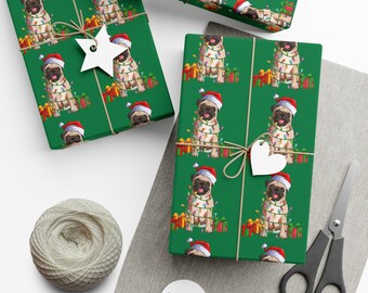 Pug Dog Christmas Wrapping Paper Merry Pug-Mas Pet Dog Gifts Sheets Holiday Wrapping Paper Funny Gift Wrap
