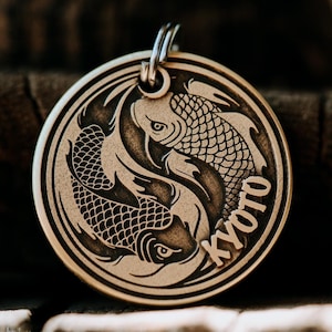 Koi Dog Tag | Engraved | Copper | Personalized | Pet Id Tag | Cat | Fish | Yin Yang