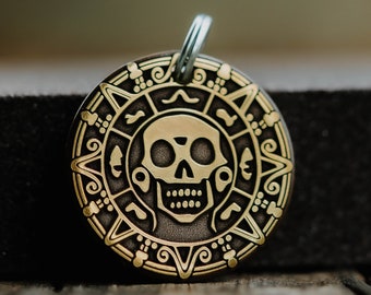 Pirates of the Caribbean Dog Tag | Engraved | Copper | Personalized | Pet Id Tag | Cat | Aztec Pirate Medallion