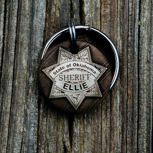 Sheriff Badge Dog Tag | Engraved | Copper | Personalized | Pet Cat Id Tag | Oklahoma | Ellie