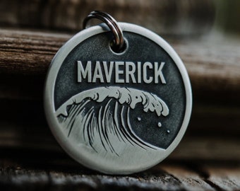 Waves Dog Tag | Engraved | Copper | Personalized | Pet Id Tag | Cat | Water | Surfing | Ocean Themed