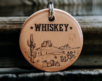Desert Dog Tag | Engraved | Copper | Personalized | Pet Id Tag | Cat | Cactus | Arizona
