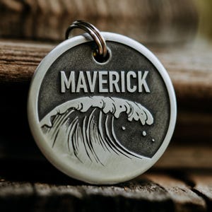 Waves Dog Tag | Engraved | Copper | Personalized | Pet Id Tag | Cat | Water | Surfing | Ocean Themed