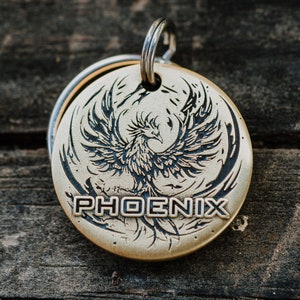 Phoenix Dog Tag | Engraved | Copper | Personalized | Pet Id Tag | Cat | Mythical Bird