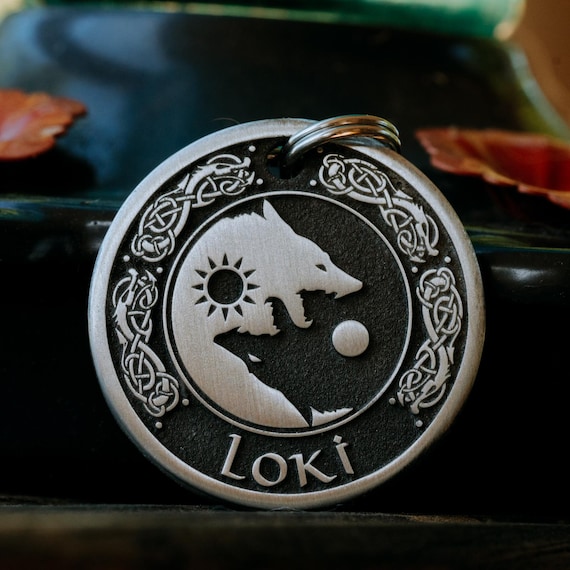 Tribal Wolf Dog Tag | Engraved | Copper | Personalized | Pet Id Tag | Cat | Celtic | Yin Yang