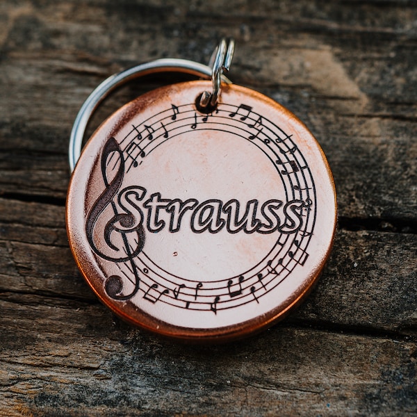 Music Notes Dog Tag | Engraved | Copper | Personalized | Pet Cat Id Tag