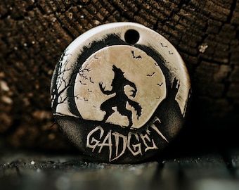 Werewolf Dog Tag | Engraved | Copper | Personalized | Pet Id Tag | Wolf | Remus | Fenrir | Cat | Adalwolf | Moon | Halloween