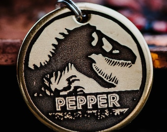 Jurassic Park Dog Tag | Engraved | Copper | Personalized | Pet Id Tag | Cat | Dinosaur | World | T-Rex