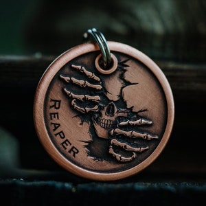 Skull Dog Tag | Engraved | Copper | Personalized | Pet Id Tag | Cat | Halloween | Creepy